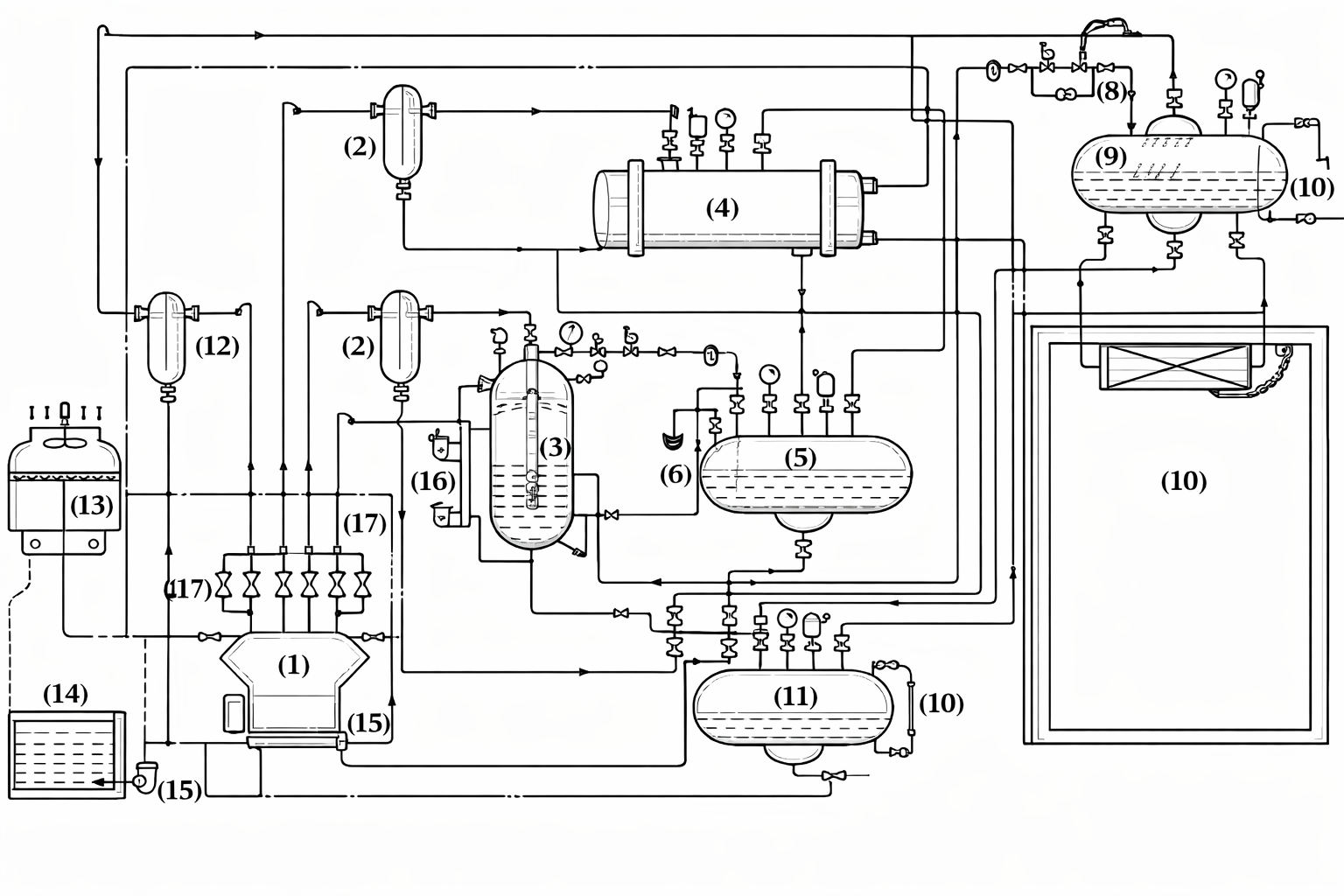 sửa máy lạnh công nghiệp tân uyên Sơ đồ nguyên lý tủ cấp đông NH3, cấp dịch từ bình chứa thấp áp